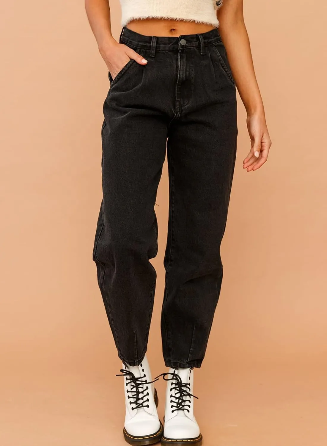 EVALESS Womens Baggy Jeans High Waisted Stretchy Boyfriend Barrel Denim Ankle Pants