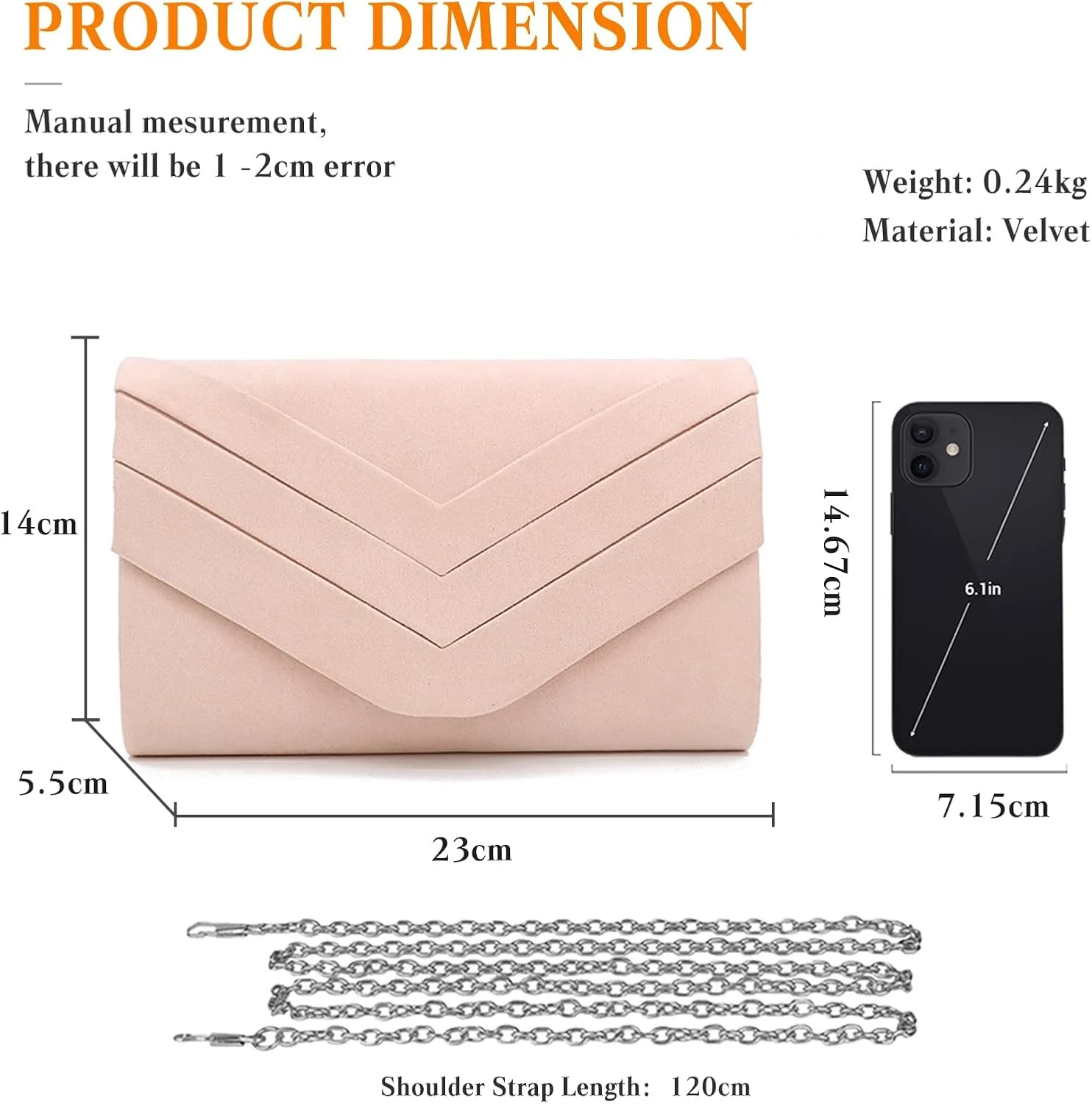 Evening Bag for Women Velvet Clutch Envelope Handbag Bridal Wedding Purse Elegant Shoulder Bag with Detachable Chain