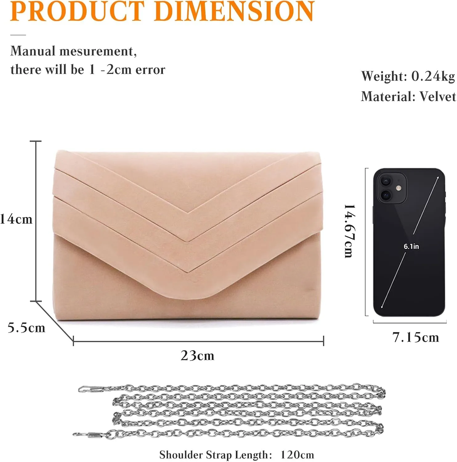 Evening Bag for Women Velvet Clutch Envelope Handbag Bridal Wedding Purse Elegant Shoulder Bag with Detachable Chain