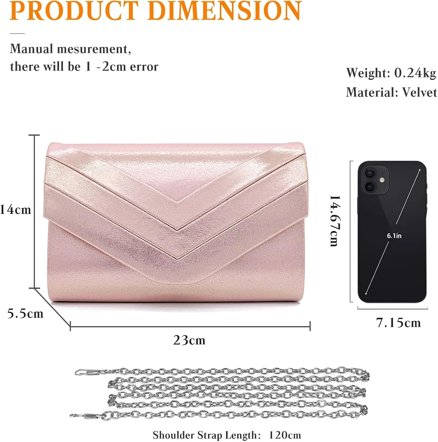 Evening Bag for Women Velvet Clutch Envelope Handbag Bridal Wedding Purse Elegant Shoulder Bag with Detachable Chain