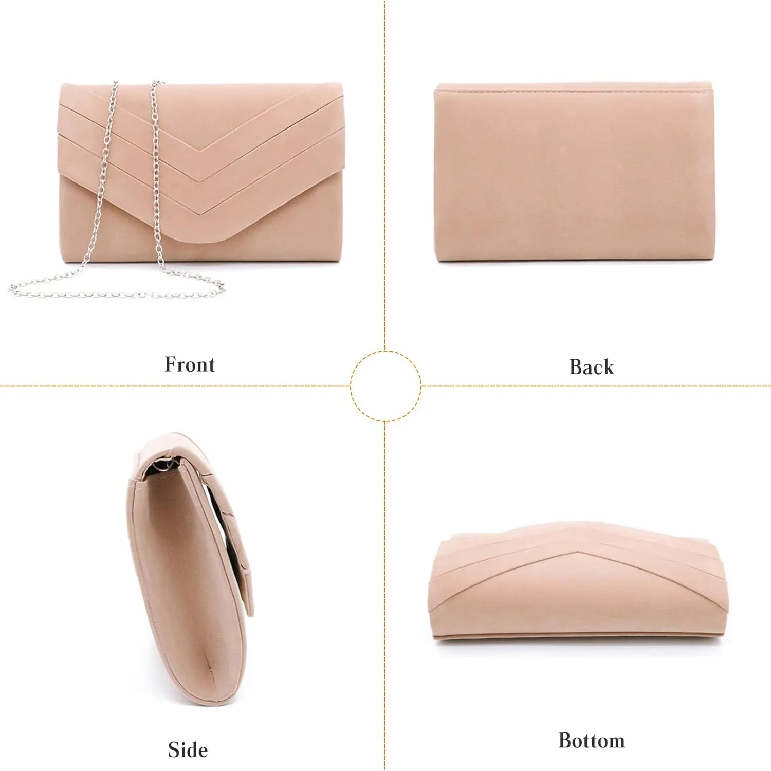 Evening Bag for Women Velvet Clutch Envelope Handbag Bridal Wedding Purse Elegant Shoulder Bag with Detachable Chain