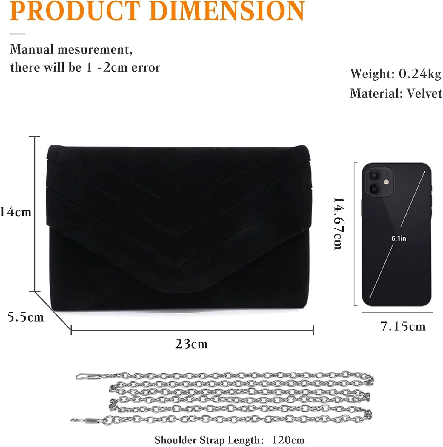 Evening Bag for Women Velvet Clutch Envelope Handbag Bridal Wedding Purse Elegant Shoulder Bag with Detachable Chain