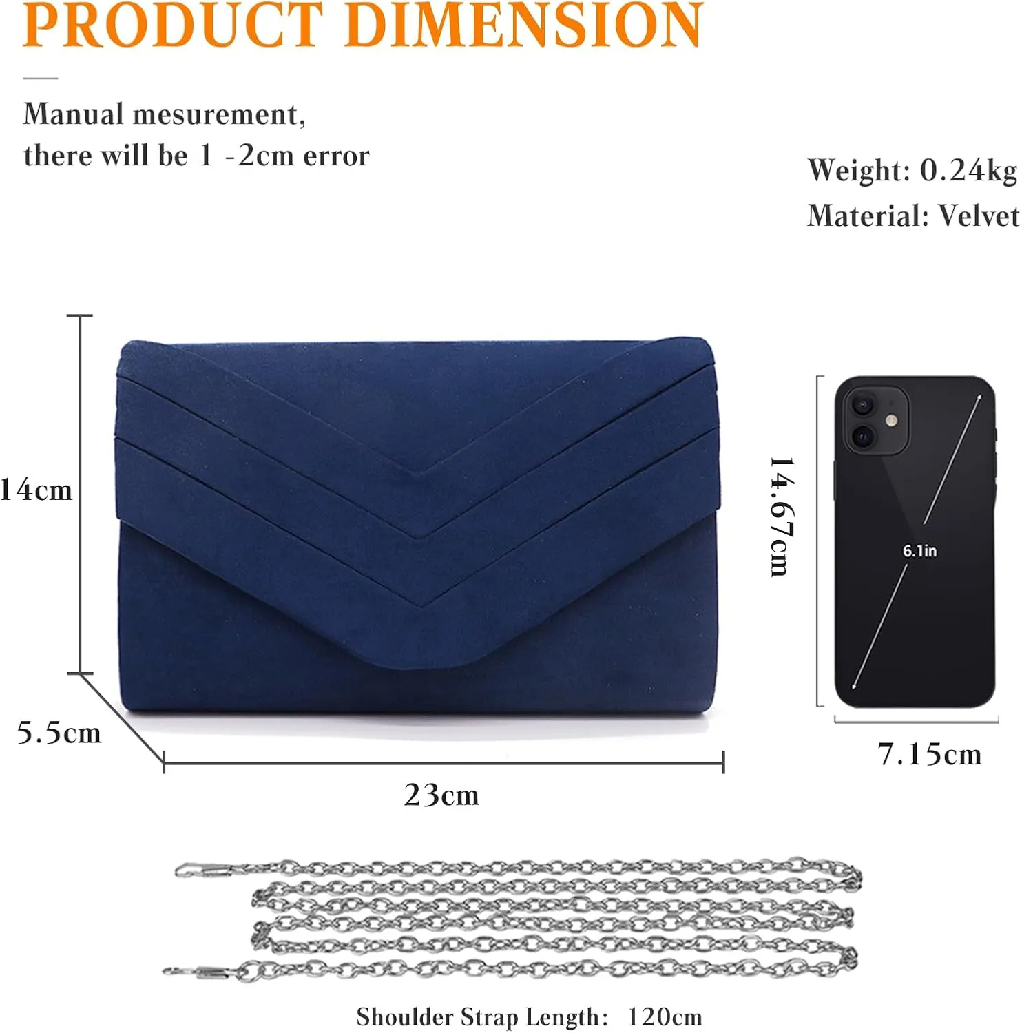 Evening Bag for Women Velvet Clutch Envelope Handbag Bridal Wedding Purse Elegant Shoulder Bag with Detachable Chain