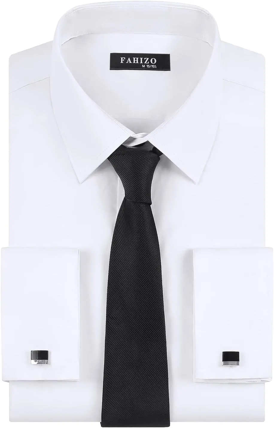 FAHIZO Men's White Tuxedo Shirt with Wing Collar, French Cuffs & Accessories
