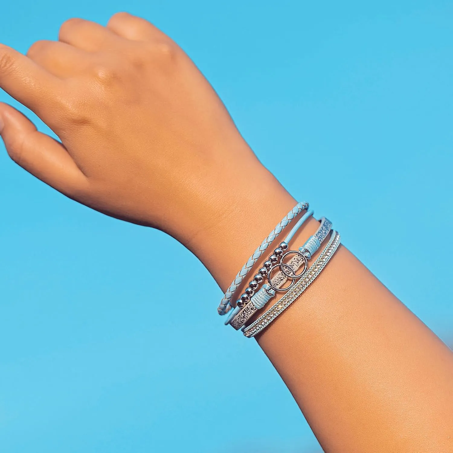 FANCY SHINY Boho Wrap Bracelets Leather Cuff Bangle Gold Beaded Bracelets for Women Stackable Infinity Bracelets Jewelry Gift Mom with Magnetic Clasp