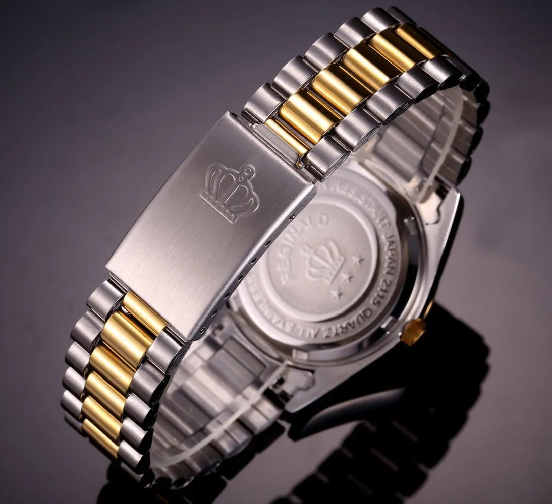 FANMIS Men's Luxury Business Waterproof Wristwatch Analog Two Tone Stainless Steel Date Quartz Watches