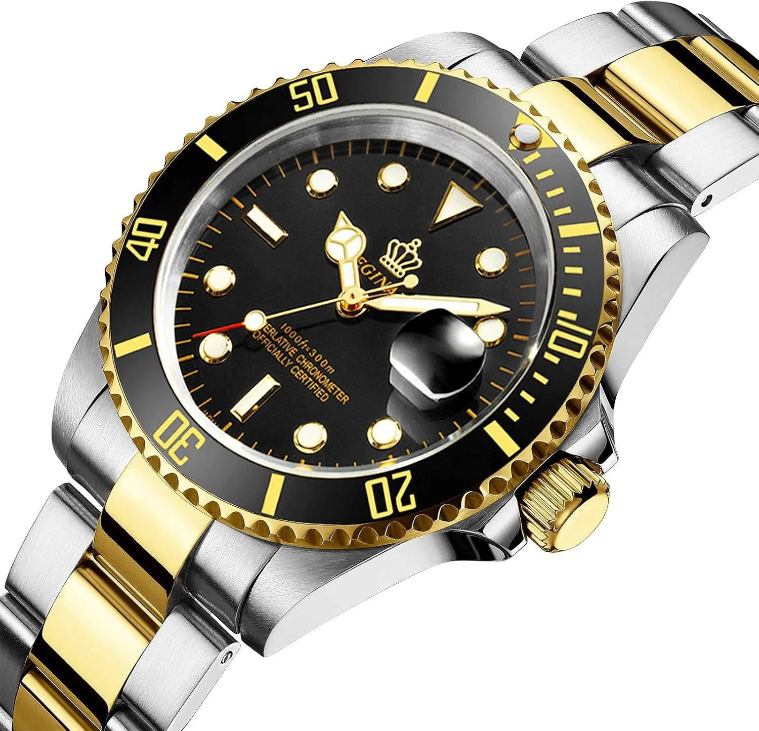 FANMIS Mens Luxury Watches Rotatable Bezel Sapphire Glass Luminous Quartz Silver Gold Two Tone Stainless Steel Watch