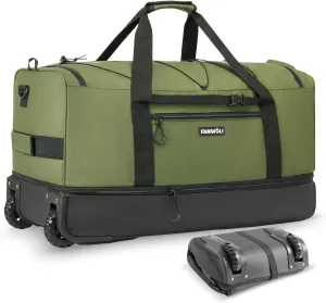 Fanwoli 32'' Rolling Duffel Bag with 2 Wheels - No-Sag Design for Heavy Loads, Expandable 100L-120L Waterproof Luggage, Foldable Lightweight Design with Muti Straps & Lock for Travel