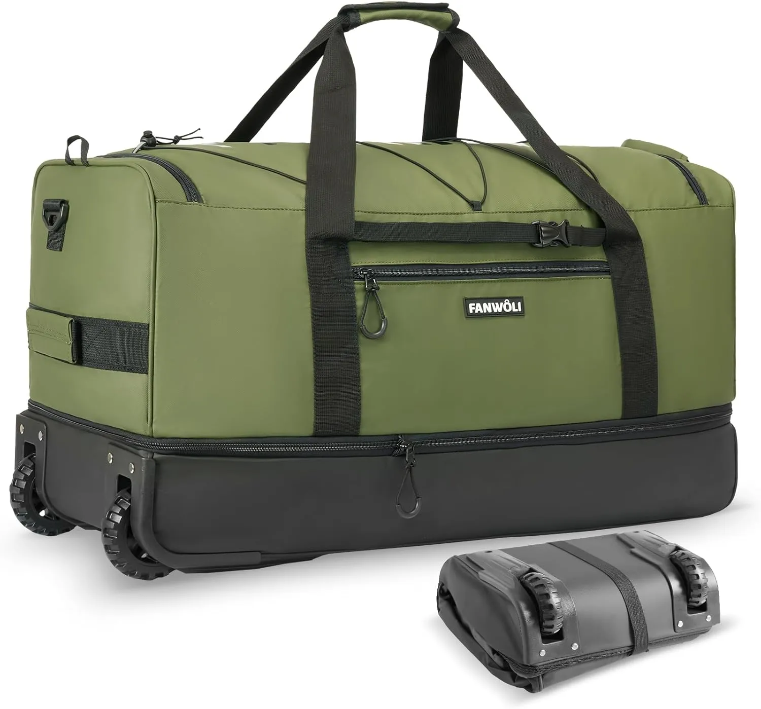 Fanwoli 32'' Rolling Duffel Bag with 2 Wheels - No-Sag Design for Heavy Loads, Expandable 100L-120L Waterproof Luggage, Foldable Lightweight Design with Muti Straps & Lock for Travel