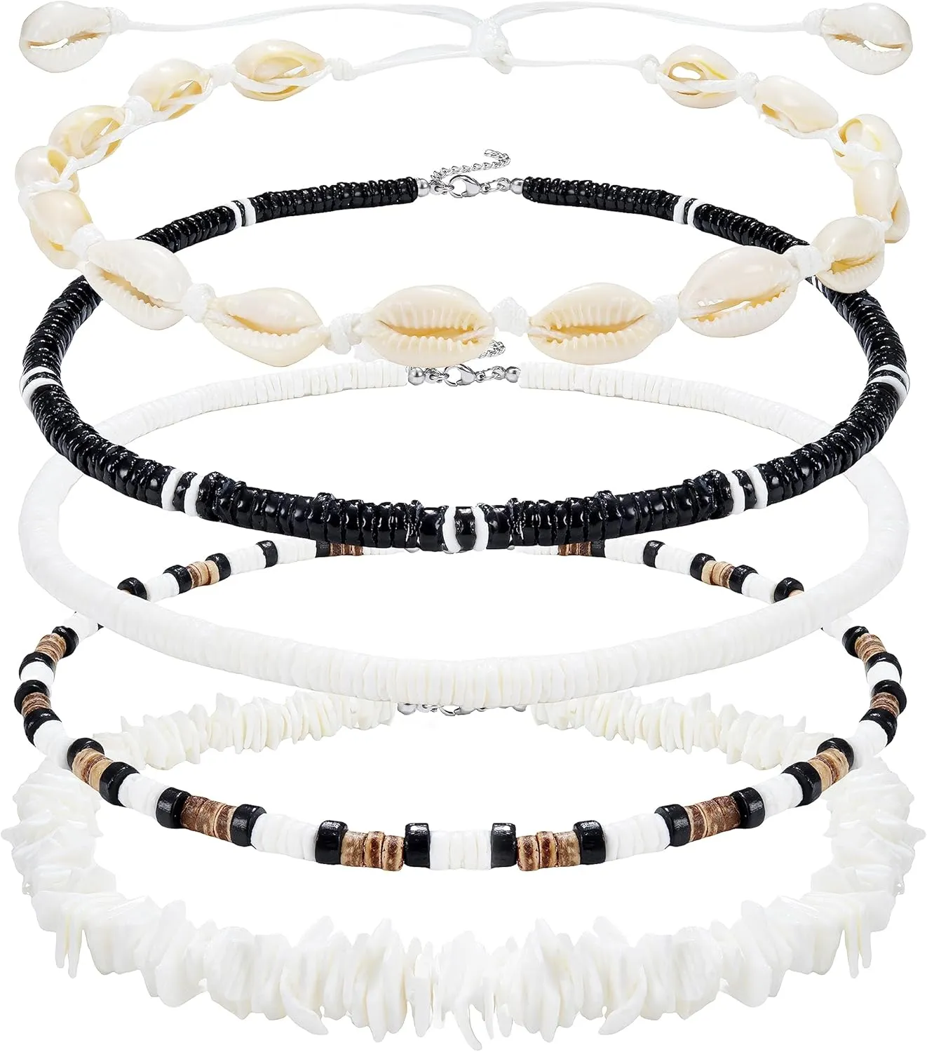 FASACCO Puka Shell Necklace - White Men Women Beach Hawaiian Surfer Choker
