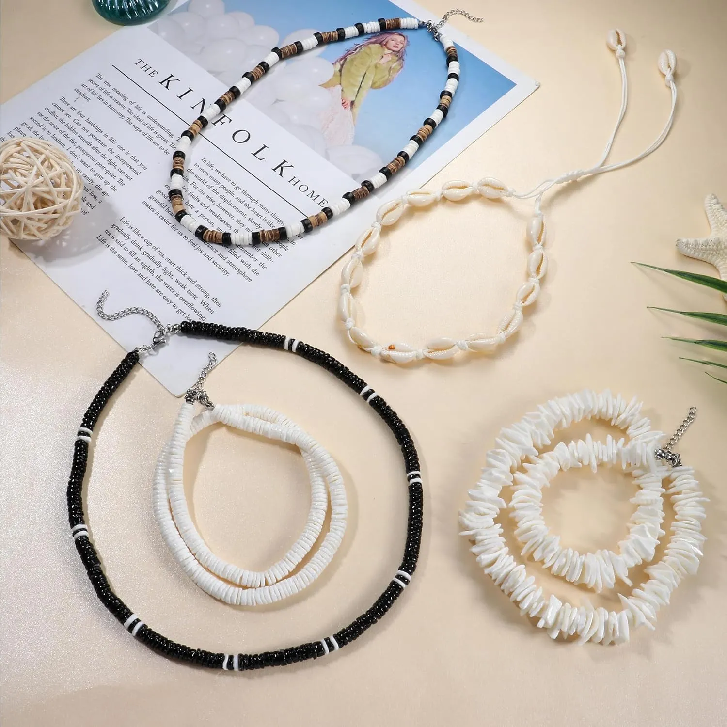 FASACCO Puka Shell Necklace - White Men Women Beach Hawaiian Surfer Choker