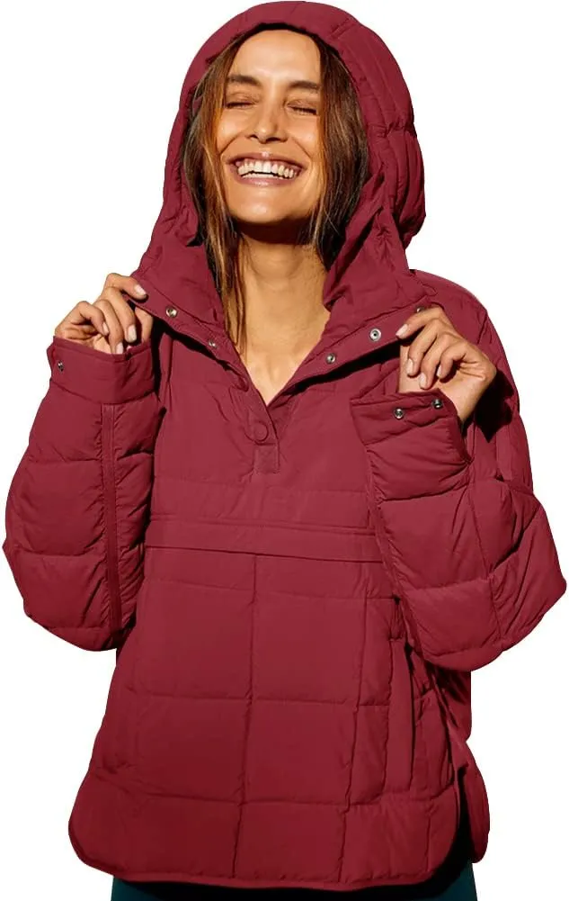 Fazortev Womens Oversized Puffer Jacket Quilted Dolman Hoodies Pullover Long Sleeve Lightweight Warm Tops Coat
