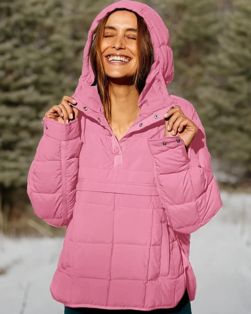 Fazortev Womens Oversized Puffer Jacket Quilted Dolman Hoodies Pullover Long Sleeve Lightweight Warm Tops Coat
