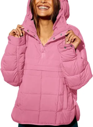 Fazortev Womens Oversized Puffer Jacket Quilted Dolman Hoodies Pullover Long Sleeve Lightweight Warm Tops Coat
