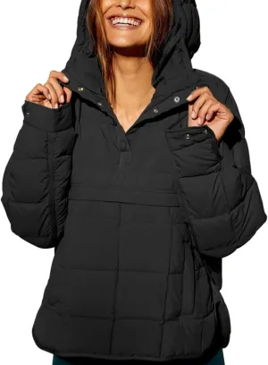 Fazortev Womens Oversized Puffer Jacket Quilted Dolman Hoodies Pullover Long Sleeve Lightweight Warm Tops Coat