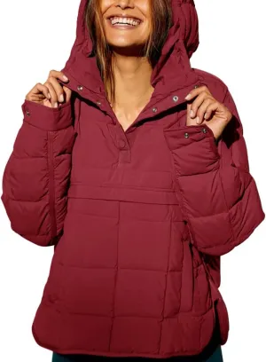 Fazortev Womens Oversized Puffer Jacket Quilted Dolman Hoodies Pullover Long Sleeve Lightweight Warm Tops Coat