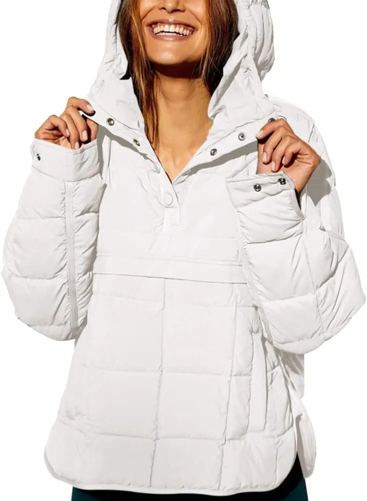 Fazortev Womens Oversized Puffer Jacket Quilted Dolman Hoodies Pullover Long Sleeve Lightweight Warm Tops Coat