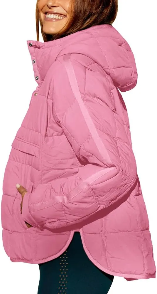 Fazortev Womens Oversized Puffer Jacket Quilted Dolman Hoodies Pullover Long Sleeve Lightweight Warm Tops Coat
