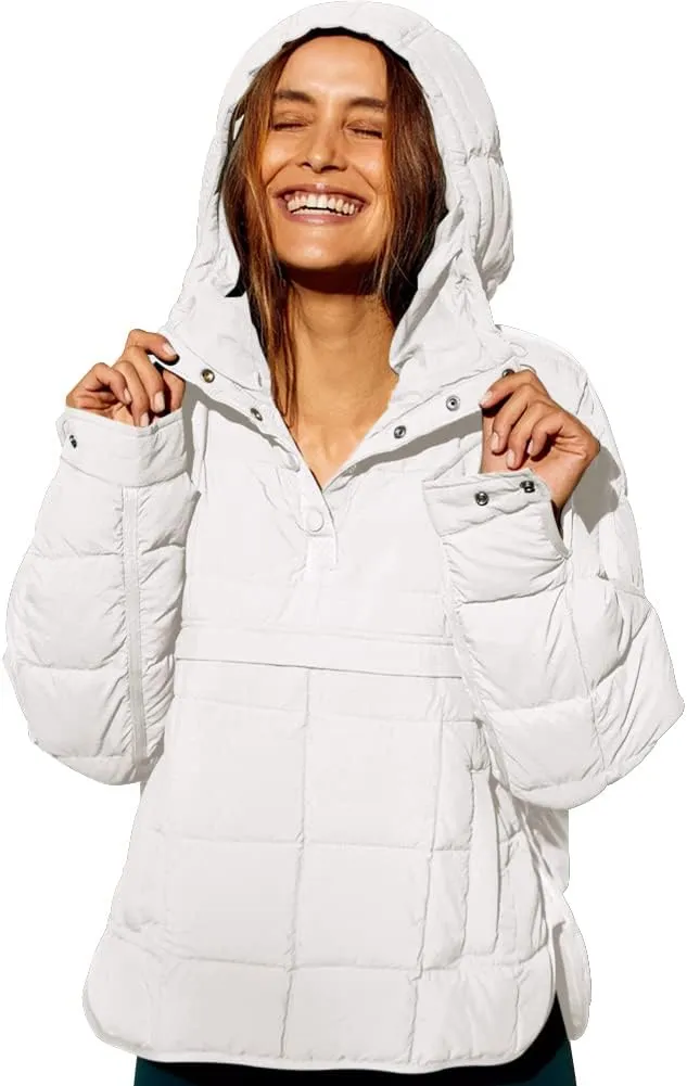 Fazortev Womens Oversized Puffer Jacket Quilted Dolman Hoodies Pullover Long Sleeve Lightweight Warm Tops Coat
