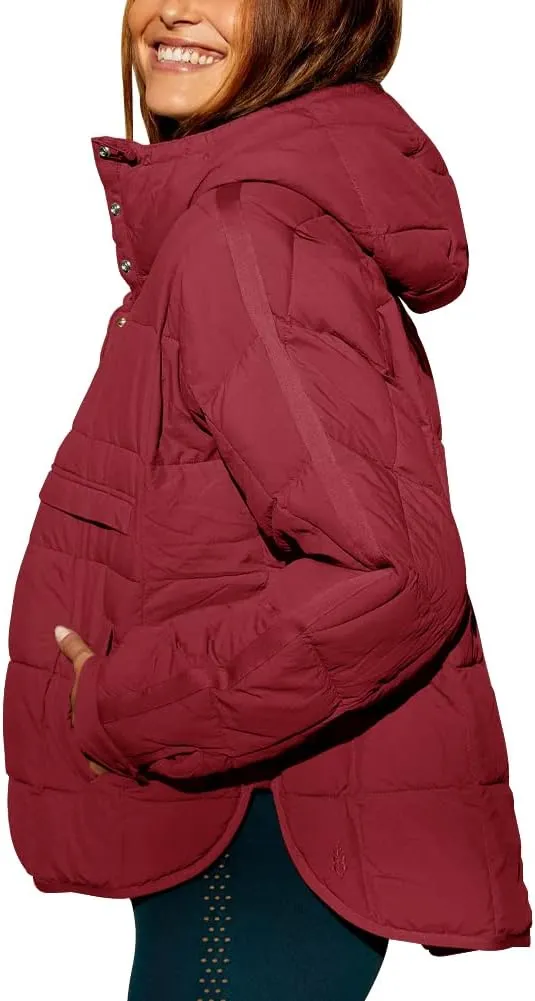 Fazortev Womens Oversized Puffer Jacket Quilted Dolman Hoodies Pullover Long Sleeve Lightweight Warm Tops Coat