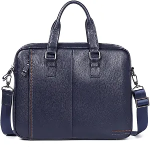 First Layer Cowhide Handbag Men's Casual Leather Briefcase Men's Computer Bag Messenger Bag Large Capacity (Color : Blue, Size : 8X28X38cm)