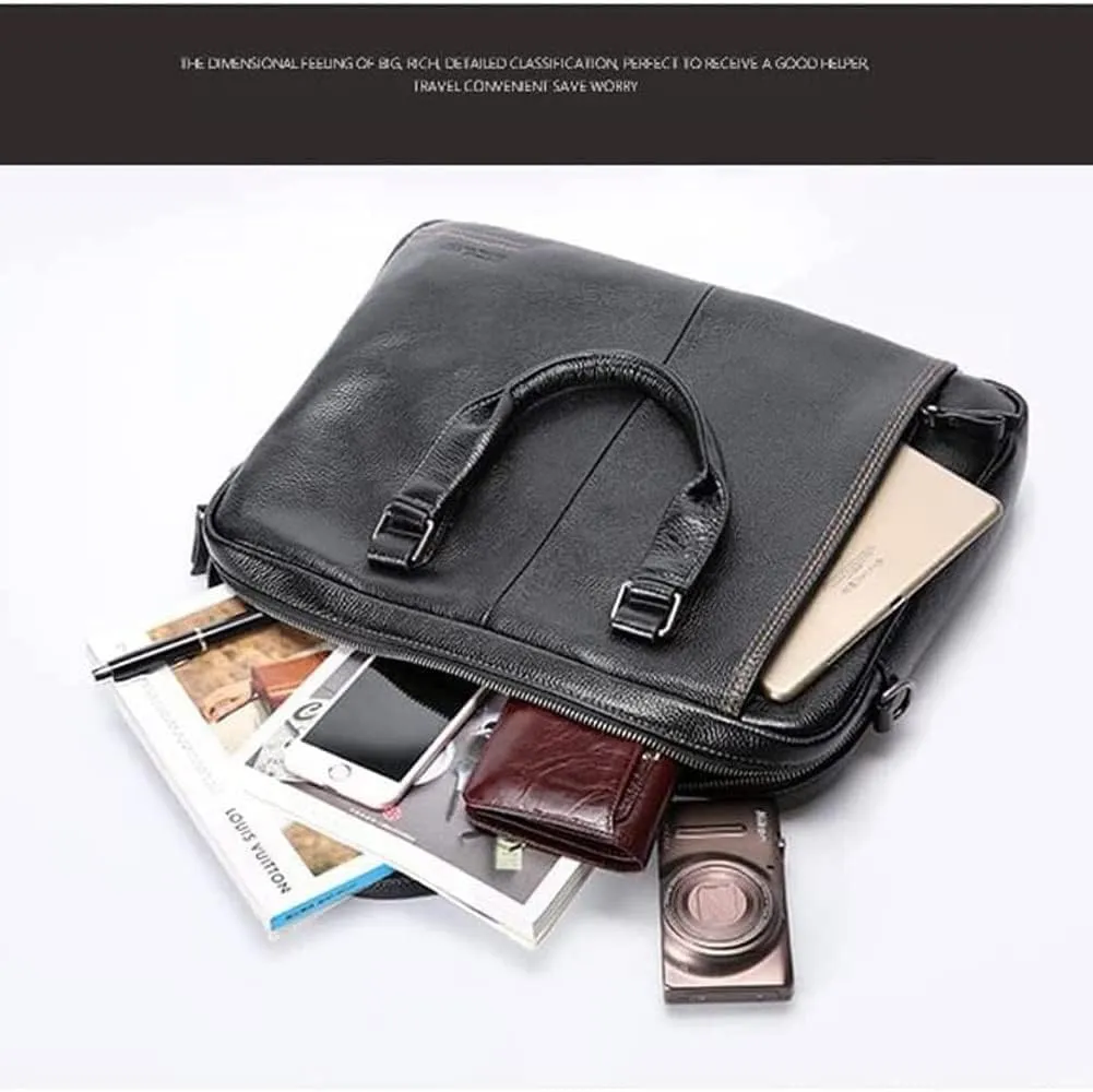 First Layer Cowhide Handbag Men's Casual Leather Briefcase Men's Computer Bag Messenger Bag Large Capacity (Color : Blue, Size : 8X28X38cm)