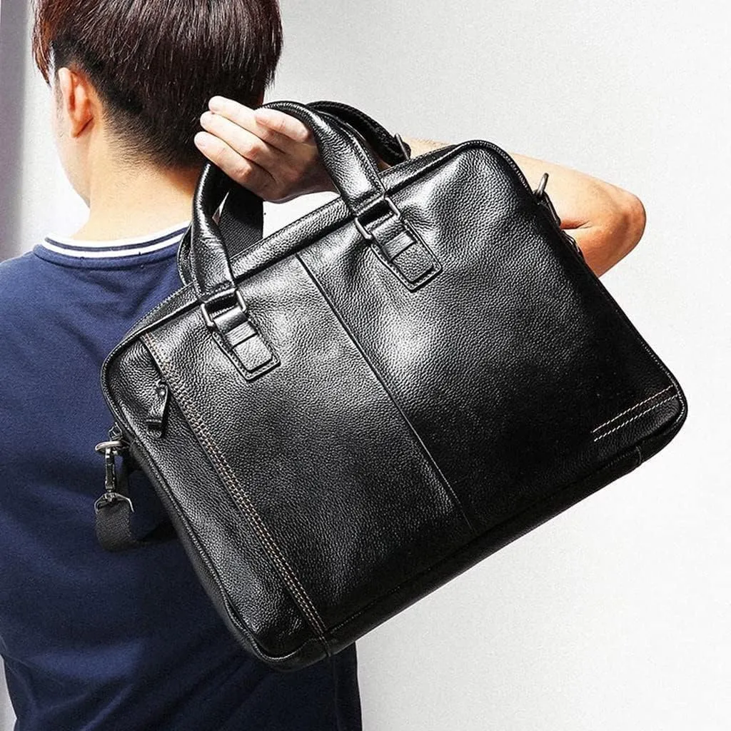 First Layer Cowhide Handbag Men's Casual Leather Briefcase Men's Computer Bag Messenger Bag Large Capacity (Color : Blue, Size : 8X28X38cm)