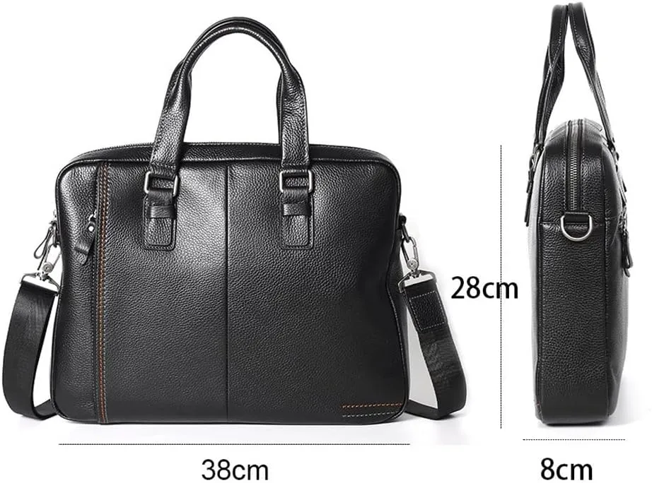 First Layer Cowhide Handbag Men's Casual Leather Briefcase Men's Computer Bag Messenger Bag Large Capacity (Color : Blue, Size : 8X28X38cm)