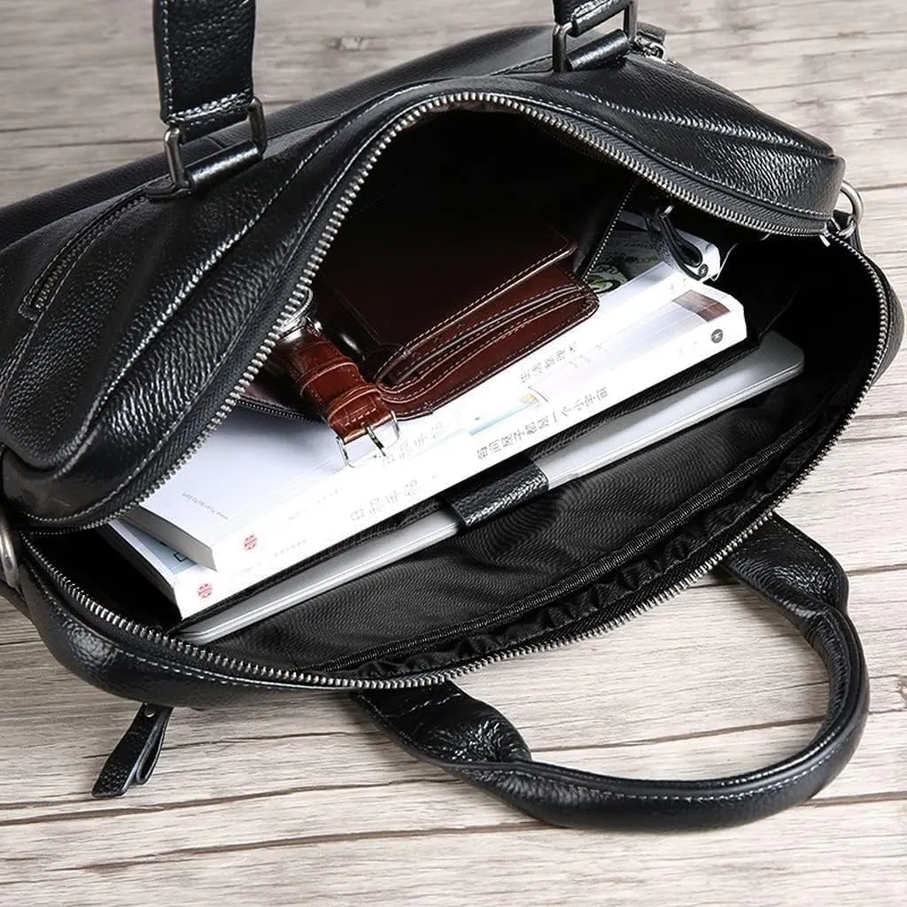 First Layer Cowhide Handbag Men's Casual Leather Briefcase Men's Computer Bag Messenger Bag Large Capacity (Color : Blue, Size : 8X28X38cm)