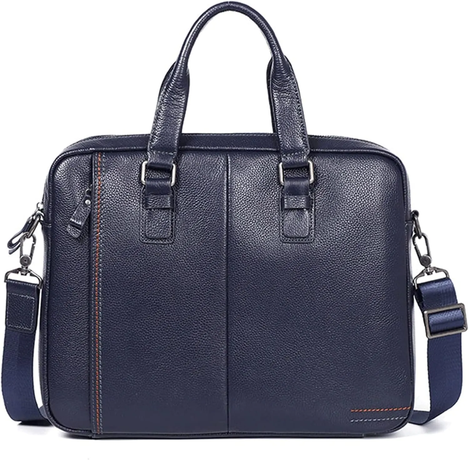 First Layer Cowhide Handbag Men's Casual Leather Briefcase Men's Computer Bag Messenger Bag Large Capacity (Color : Blue, Size : 8X28X38cm)