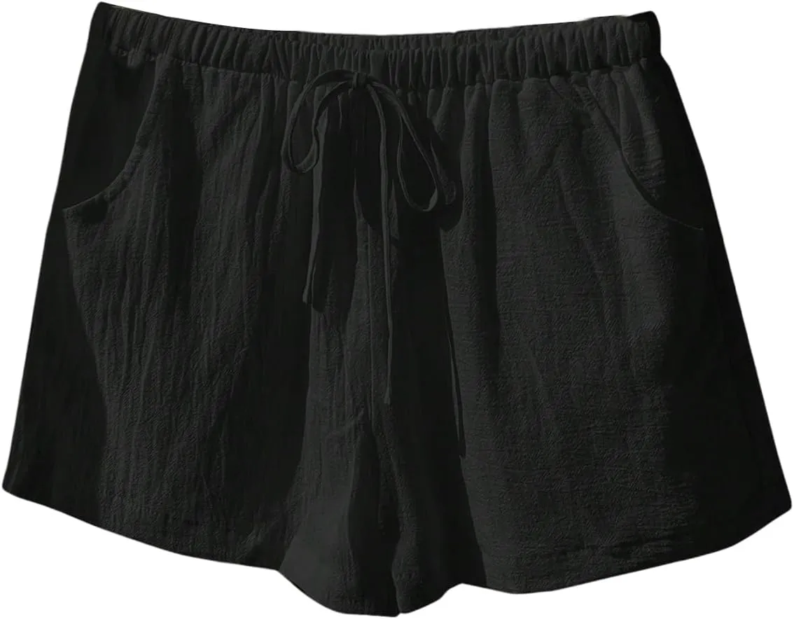 Floerns Women's Elastic Waist Double Layered Linen Shorts Knot Front Casual Loose Shorts