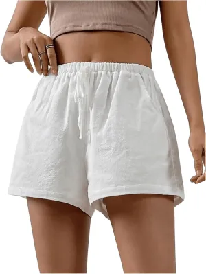 Floerns Women's Elastic Waist Double Layered Linen Shorts Knot Front Casual Loose Shorts