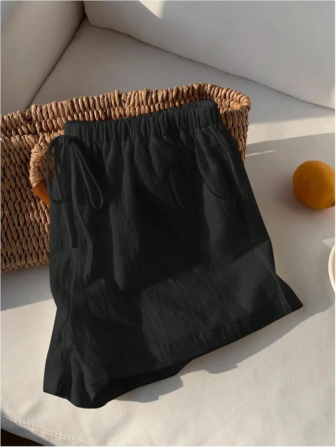 Floerns Women's Elastic Waist Double Layered Linen Shorts Knot Front Casual Loose Shorts