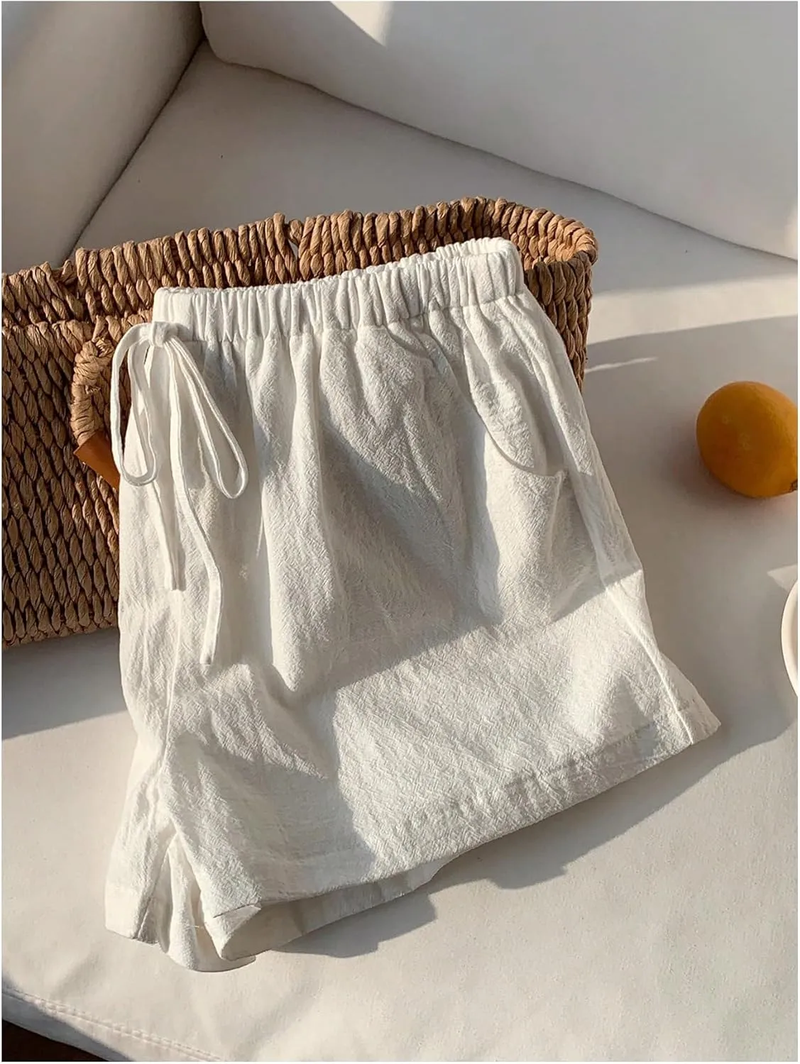 Floerns Women's Elastic Waist Double Layered Linen Shorts Knot Front Casual Loose Shorts