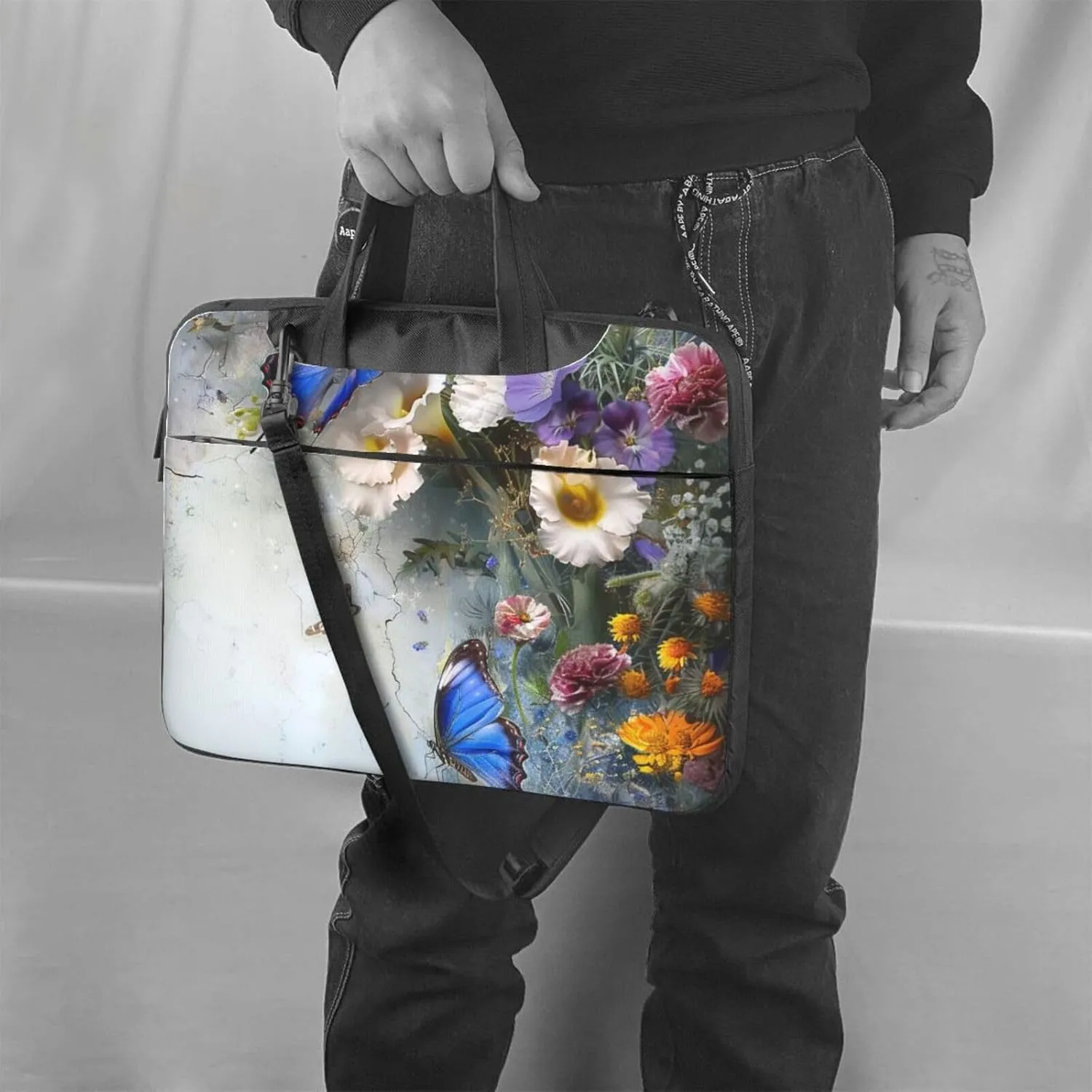 Floral Butterfly Printed Laptop Tote Bag Travel Business Computer Bag Work Bag for Men Women