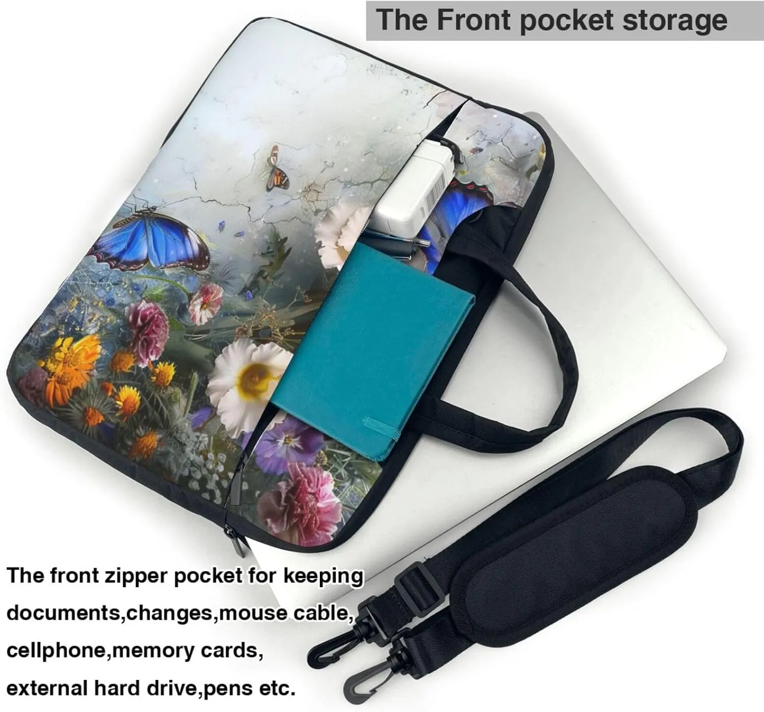 Floral Butterfly Printed Laptop Tote Bag Travel Business Computer Bag Work Bag for Men Women