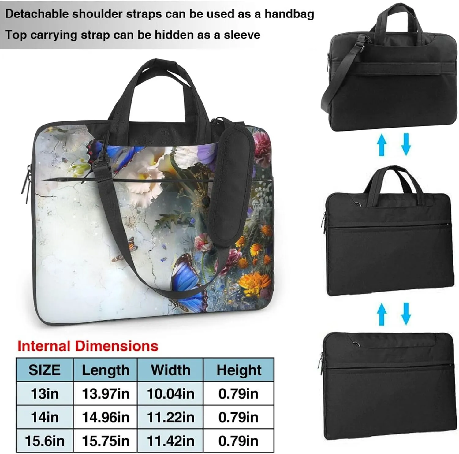 Floral Butterfly Printed Laptop Tote Bag Travel Business Computer Bag Work Bag for Men Women
