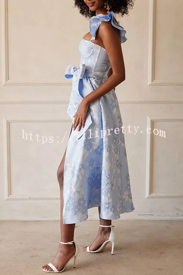 Floral Print Bow High Waist Pocket Midi Dress