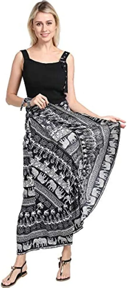 ForeMode Women Boho Print High Waist Side Wrap Bohemian Asymmetric Hem Maxi Long Skirt One Size