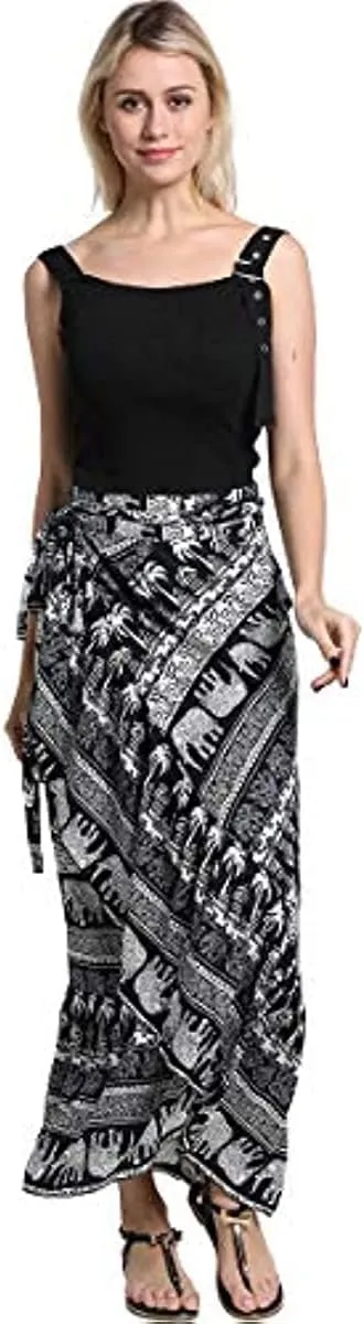 ForeMode Women Boho Print High Waist Side Wrap Bohemian Asymmetric Hem Maxi Long Skirt One Size