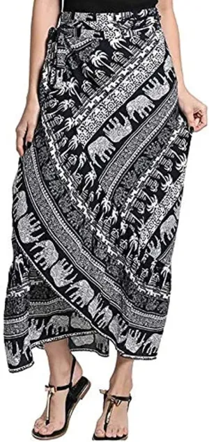 ForeMode Women Boho Print High Waist Side Wrap Bohemian Asymmetric Hem Maxi Long Skirt One Size