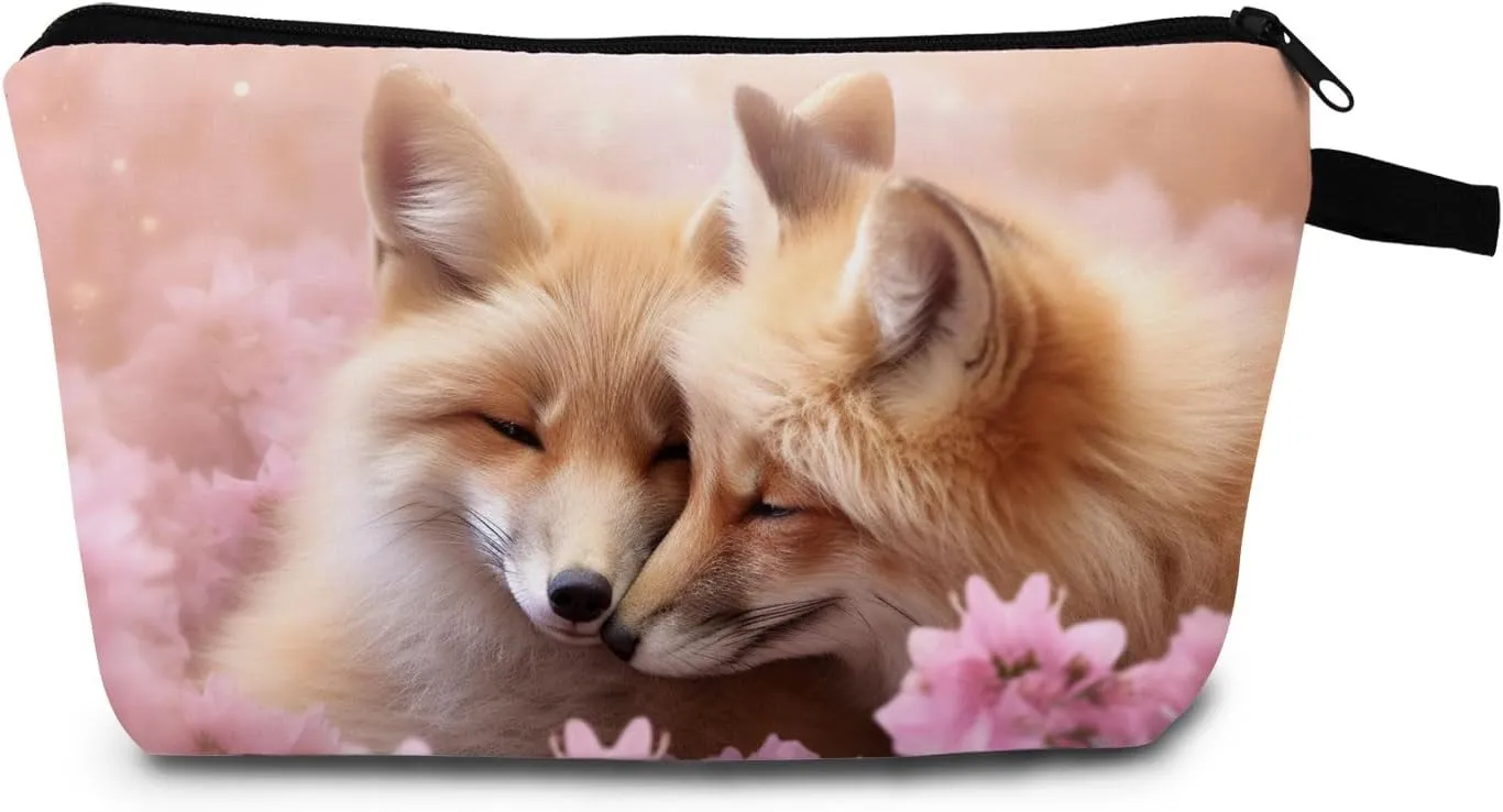 Fox Makeup Bag for Women Romantic Birthday Gifts Cosmetic Organize for Adults Fox Lovers Gifts for Women Zipper Cosmetic Bag Travel Organizer