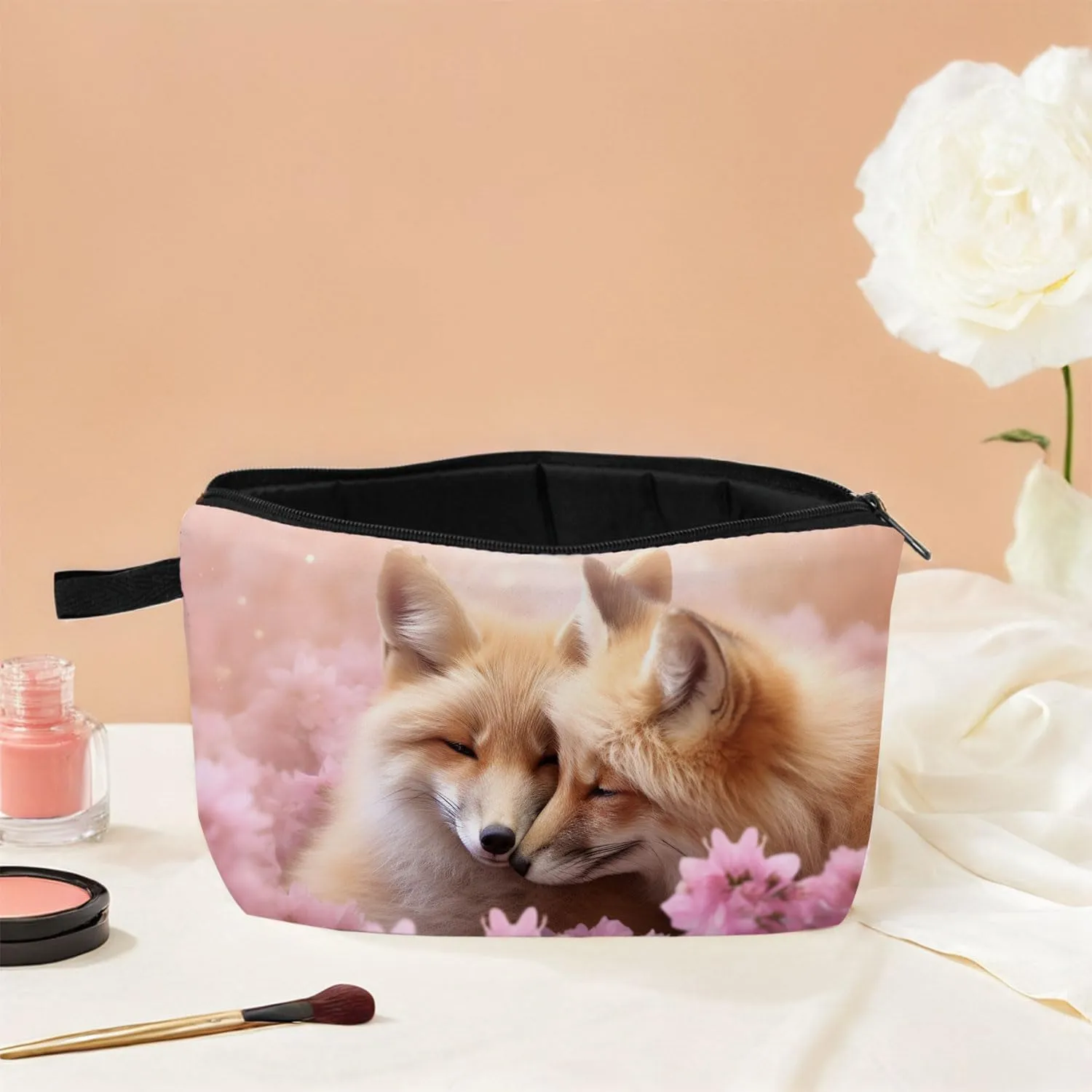 Fox Makeup Bag for Women Romantic Birthday Gifts Cosmetic Organize for Adults Fox Lovers Gifts for Women Zipper Cosmetic Bag Travel Organizer