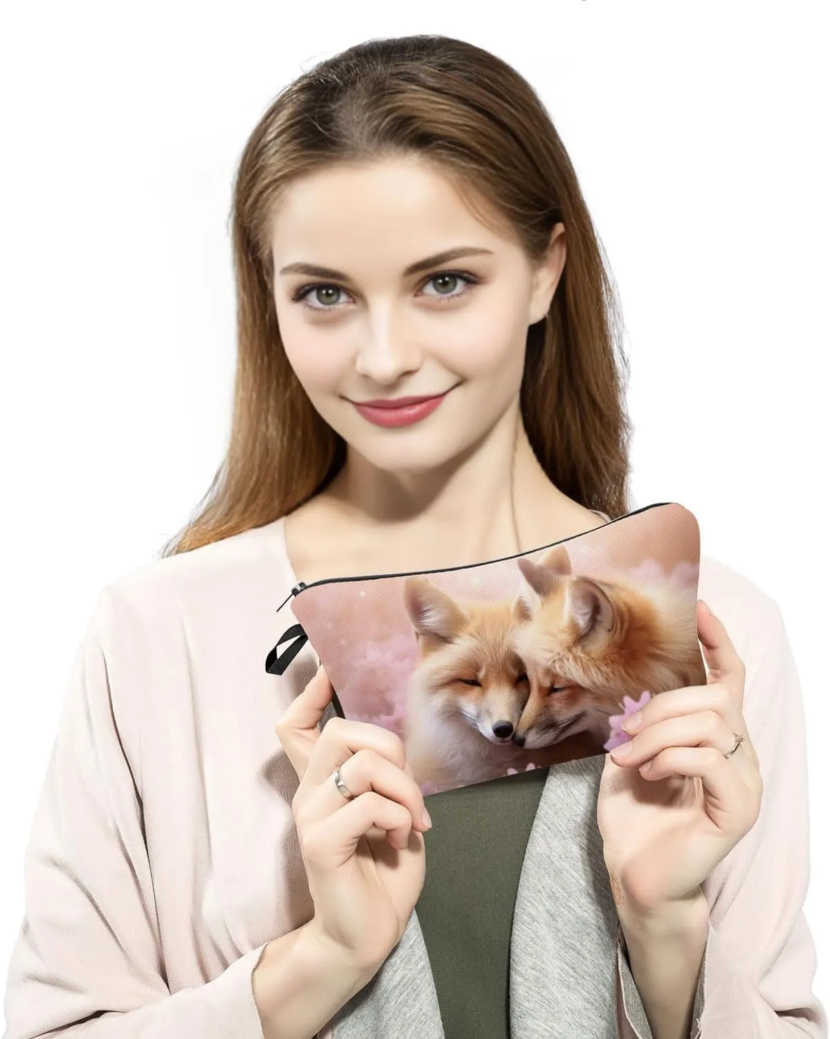 Fox Makeup Bag for Women Romantic Birthday Gifts Cosmetic Organize for Adults Fox Lovers Gifts for Women Zipper Cosmetic Bag Travel Organizer