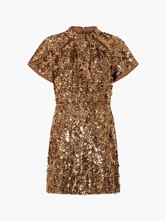 French Connection Sequin Mesh Mini Dress - Copper