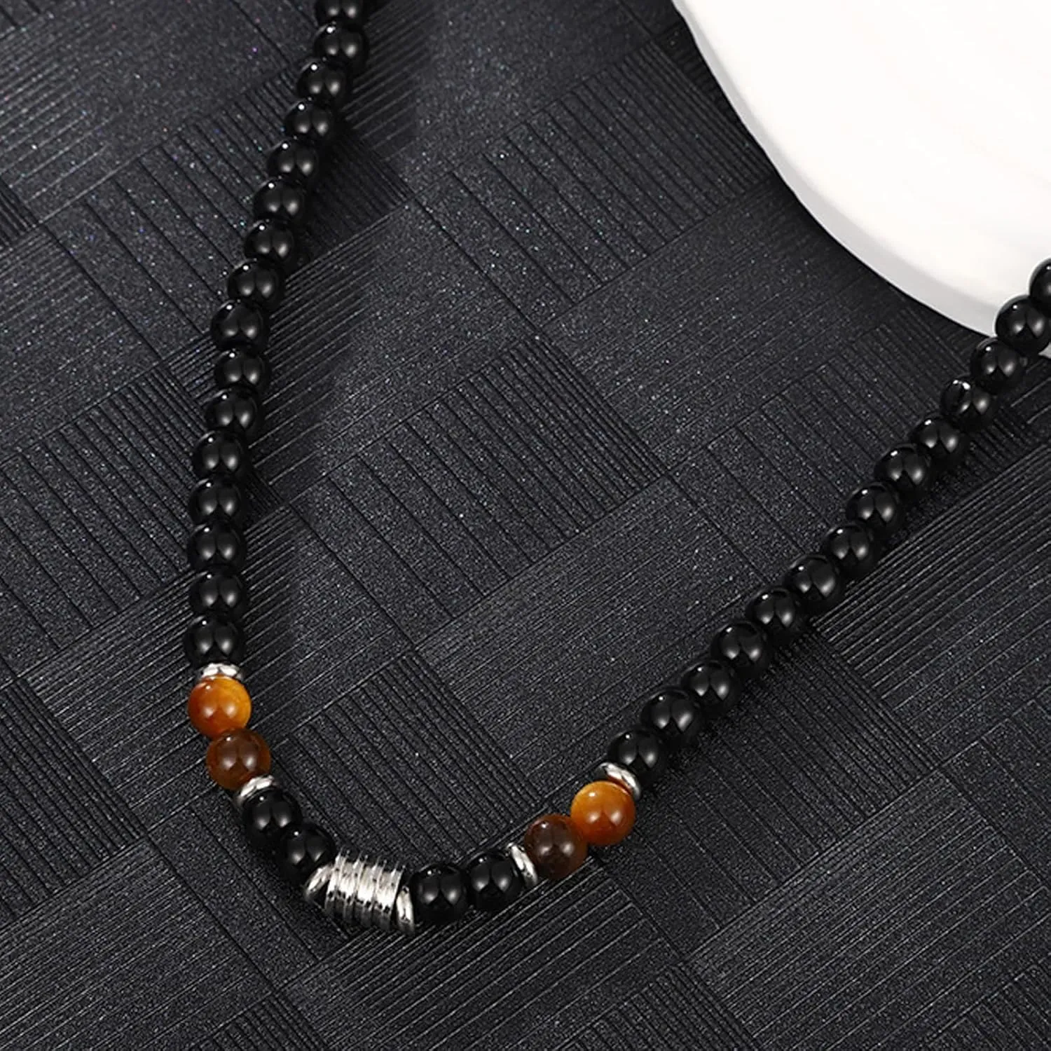 Frodete Puka Shell Necklace Men Tiger Eye Necklaces for Men Hawaiian Beaded Shungite Black Onyx Necklaces Summer Charm Necklace Beach Vacation Essentials
