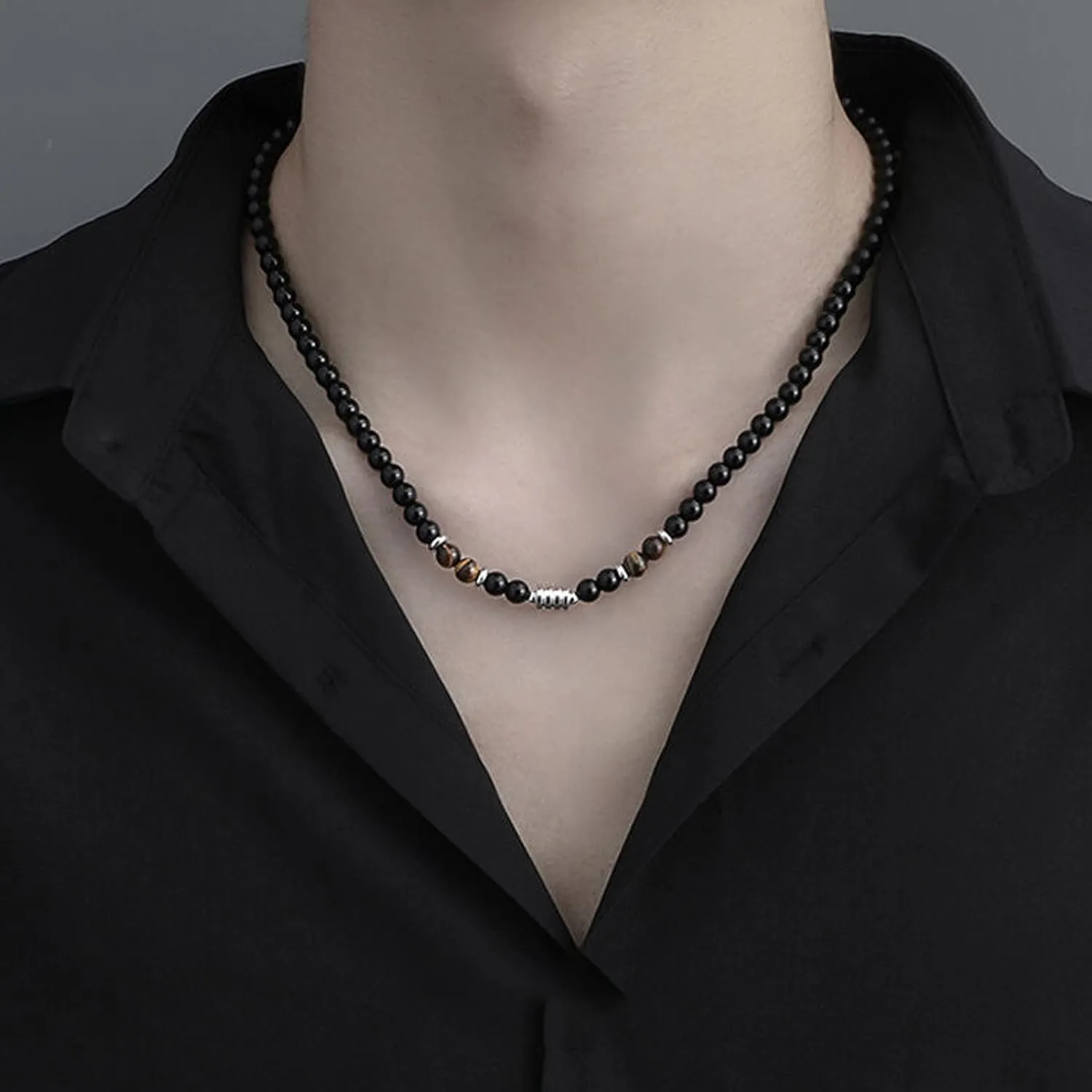 Frodete Puka Shell Necklace Men Tiger Eye Necklaces for Men Hawaiian Beaded Shungite Black Onyx Necklaces Summer Charm Necklace Beach Vacation Essentials