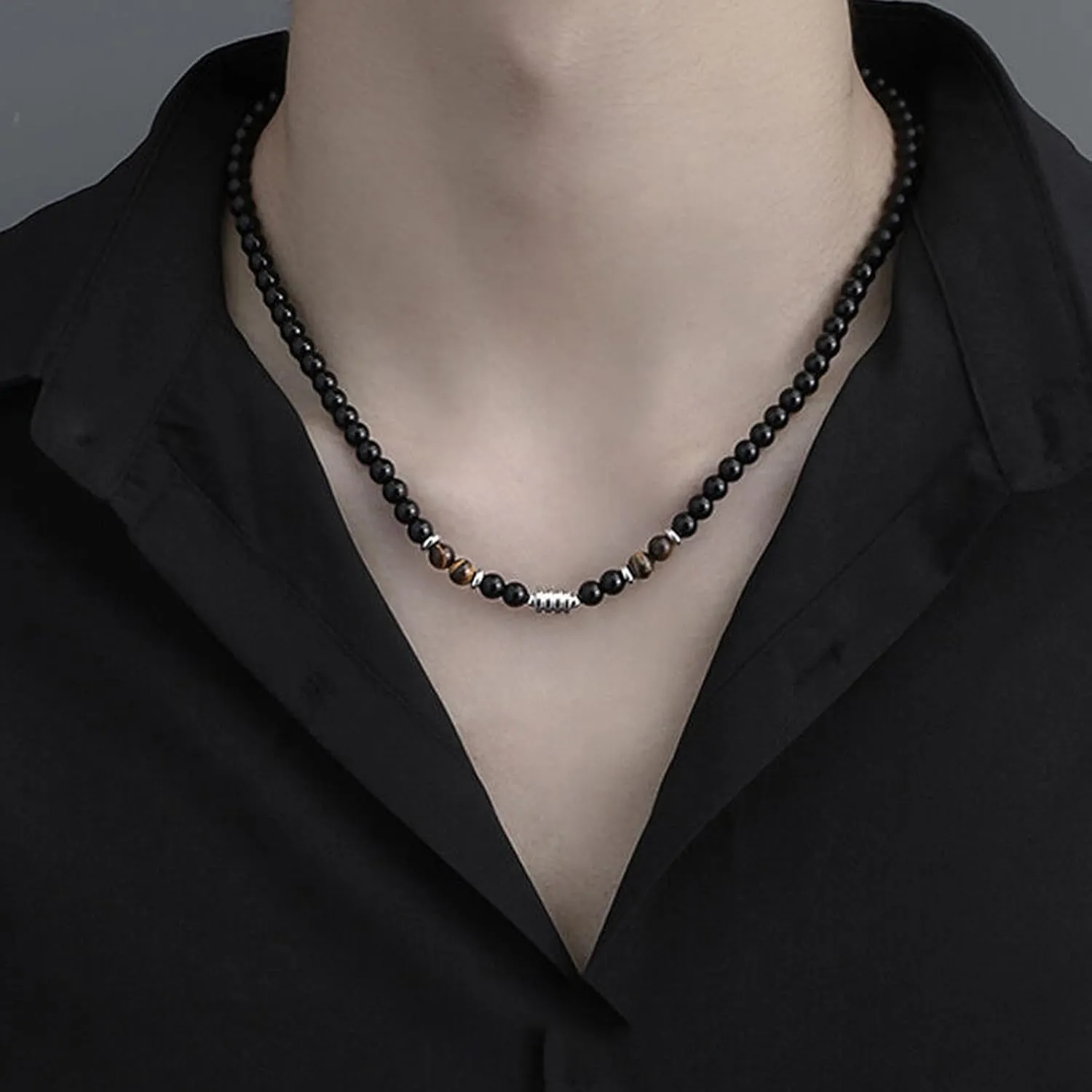 Frodete Puka Shell Necklace Men Tiger Eye Necklaces for Men Hawaiian Beaded Shungite Black Onyx Necklaces Summer Charm Necklace Beach Vacation Essentials