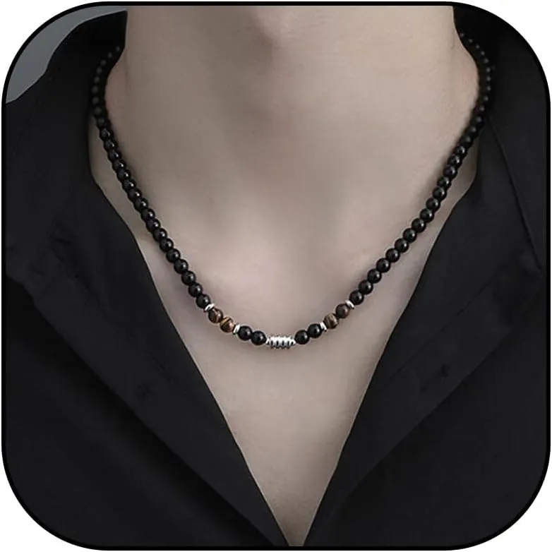 Frodete Puka Shell Necklace Men Tiger Eye Necklaces for Men Hawaiian Beaded Shungite Black Onyx Necklaces Summer Charm Necklace Beach Vacation Essentials