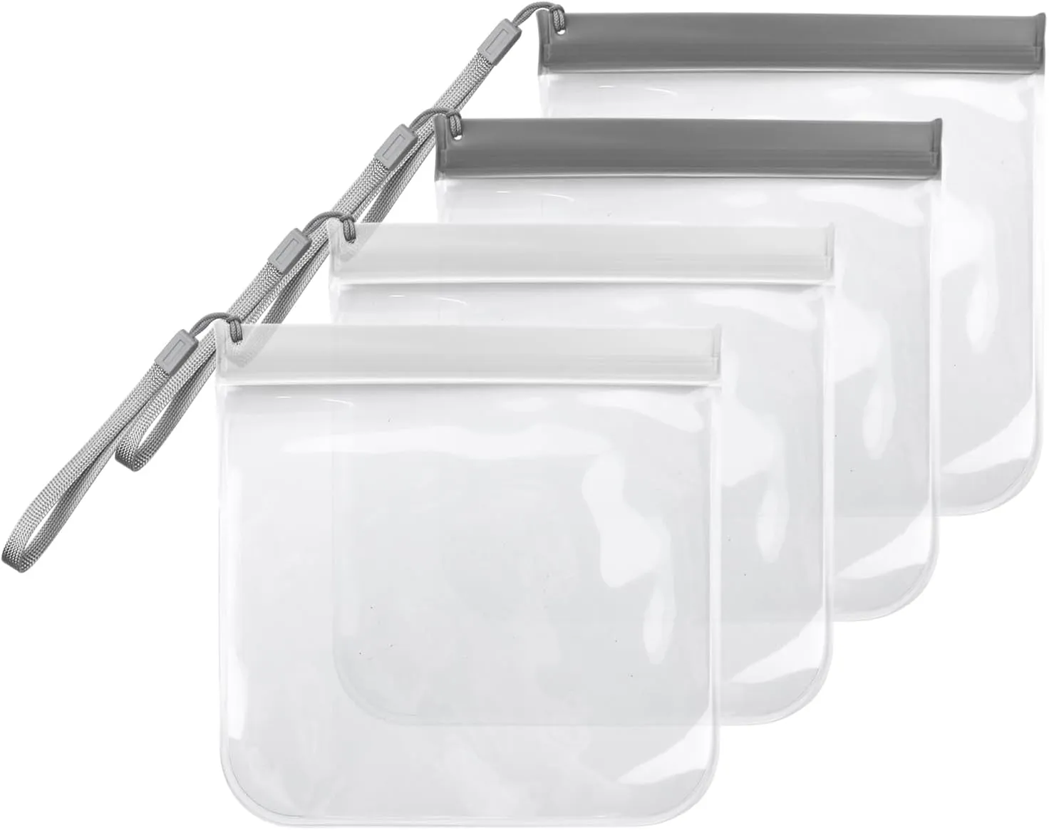 FuninCrea 4 PCS Clear Travel Toiletry Bag, 20 x 20cm Airport Security Sealing Liquid Bag Clear Bag Waterproof Toiletry Bag For Women Men Portable Small Makeup Bag Pouch Travel Essential (White Grey)